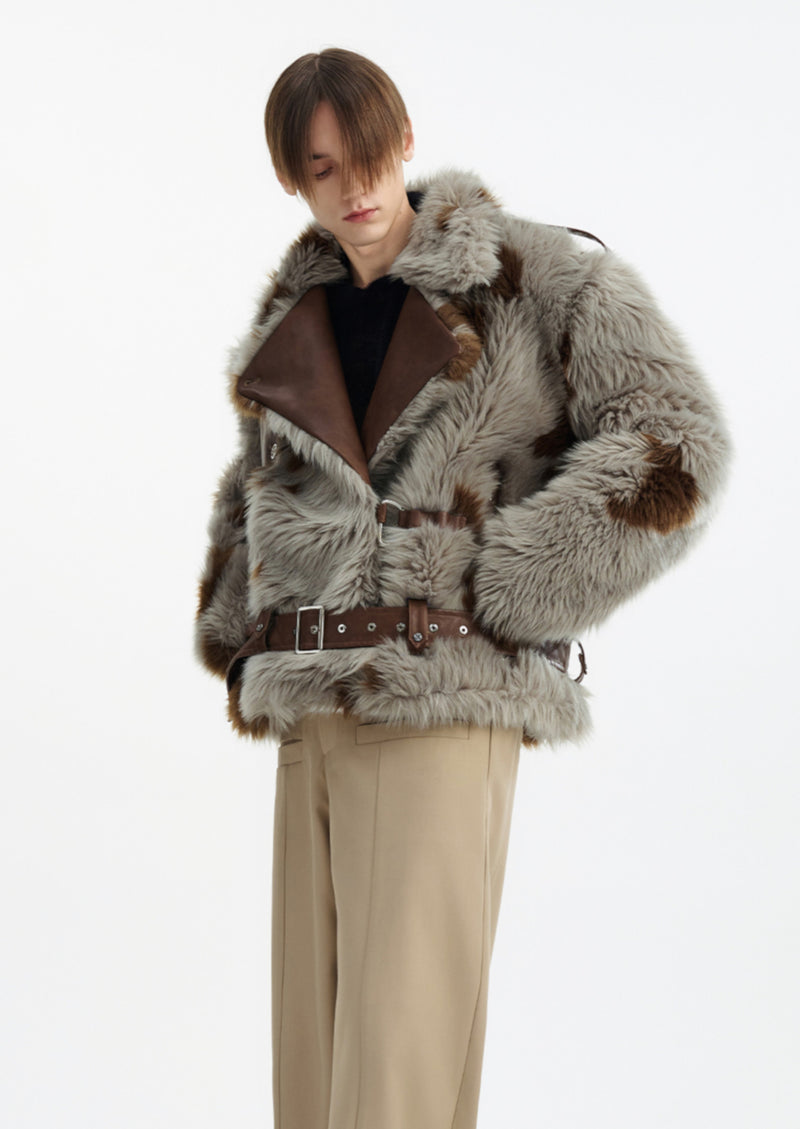 eco fur belt design jacket nc0009