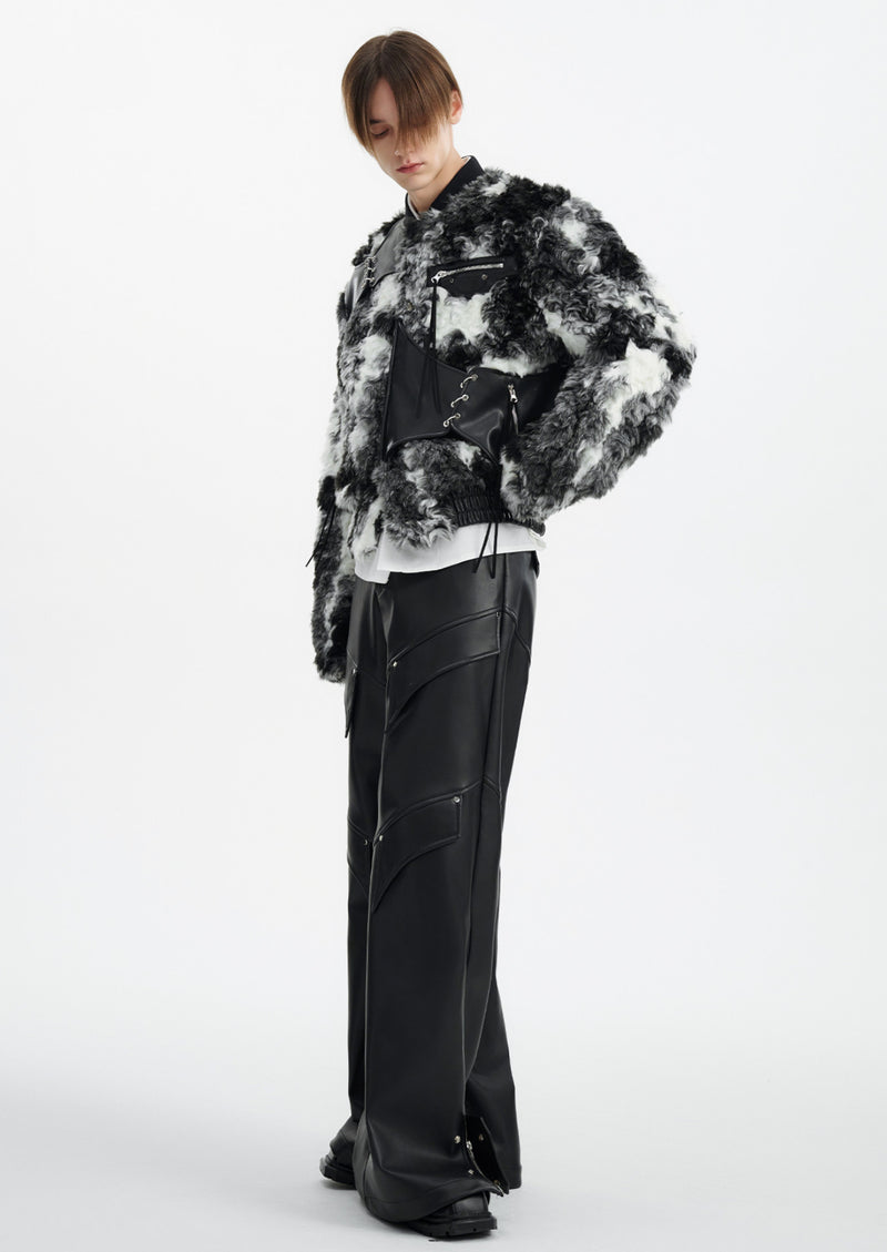 tie-dye fur leather niche jacket nc0008