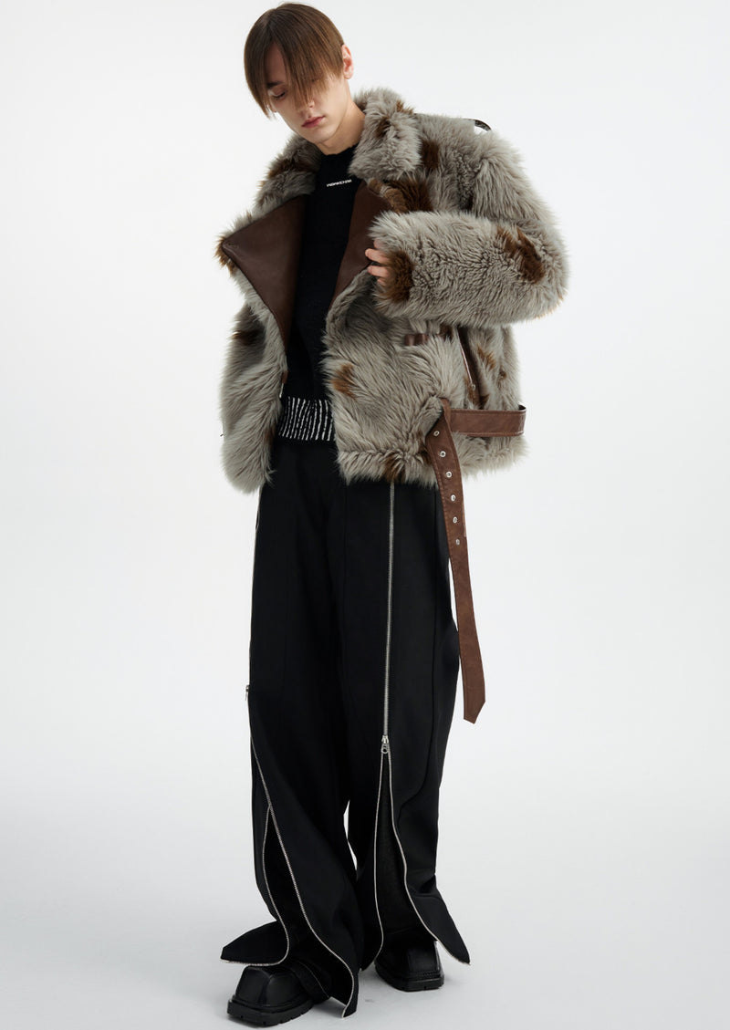 eco fur belt design jacket nc0009