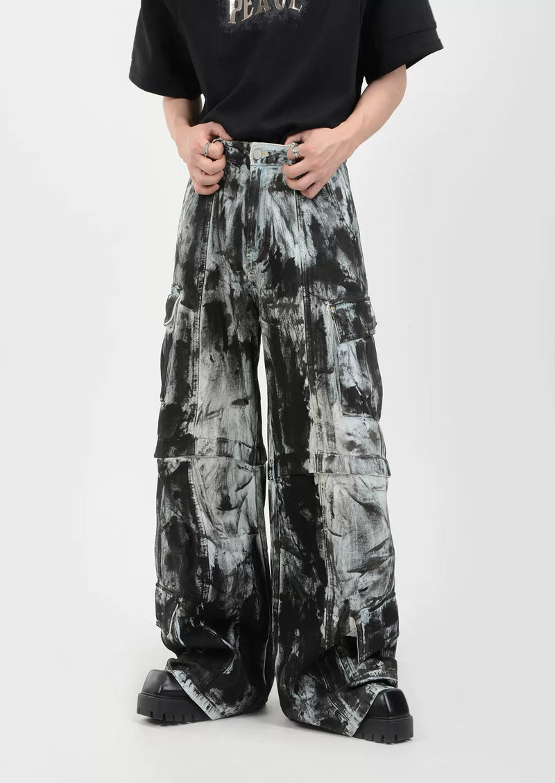 retro tie-dye loose denim pants nc0051