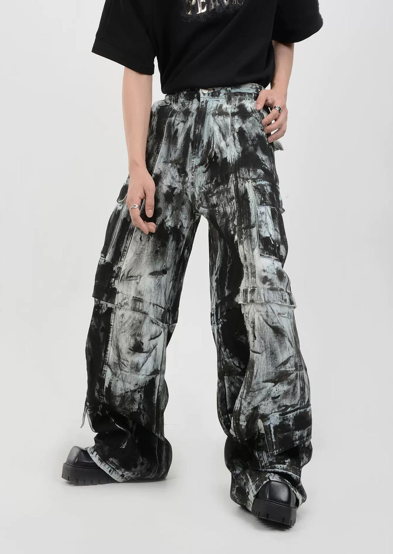 retro tie-dye loose denim pants nc0051