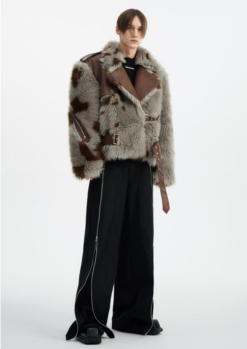 eco fur belt design jacket nc0009