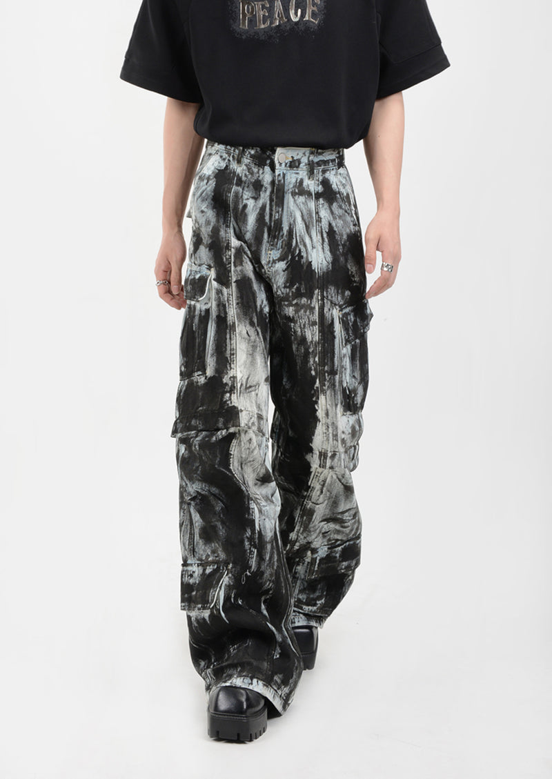 retro tie-dye loose denim pants nc0051