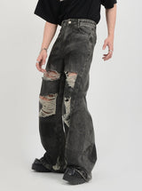 retro distressed flare denim pants nc0086