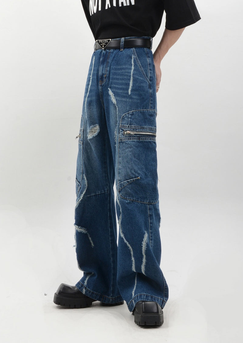 distressed wide denim pants nc0052