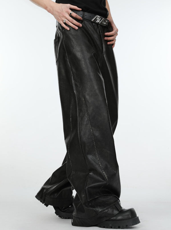 leather blocking loose pants nc0062