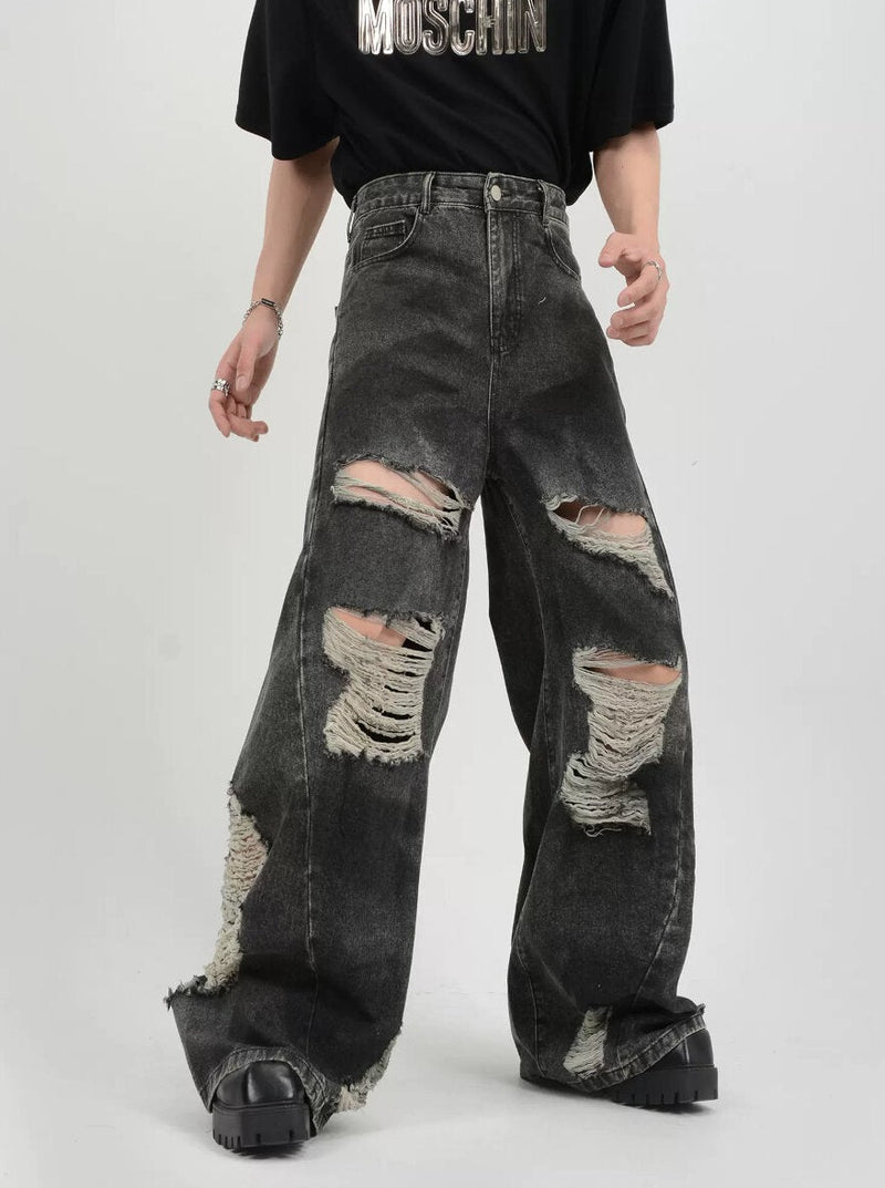 retro distressed flare denim pants nc0086