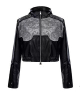 studded retro leather zip-up jacket nc0164