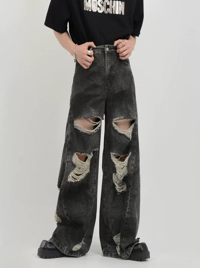 retro distressed flare denim pants nc0086