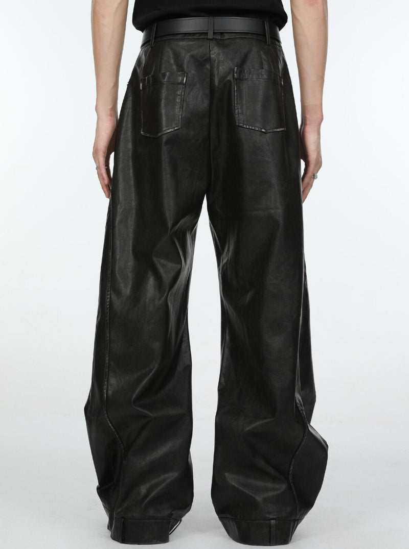 leather blocking loose pants nc0062