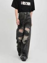 retro distressed flare denim pants nc0086