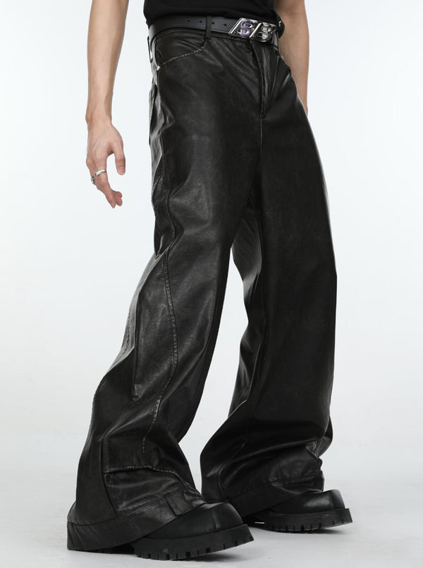 leather blocking loose pants nc0062