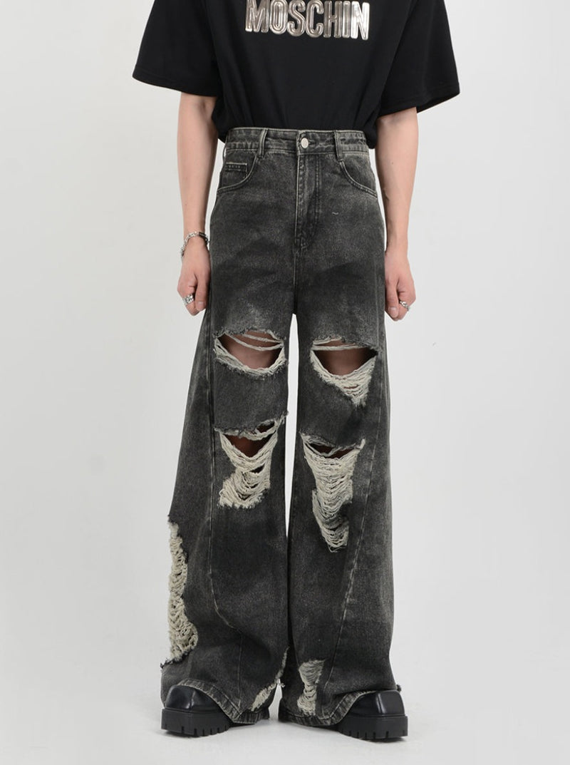 retro distressed flare denim pants nc0086