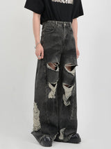 retro distressed flare denim pants nc0086