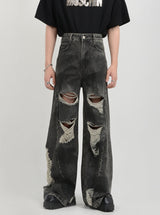 retro distressed flare denim pants nc0086