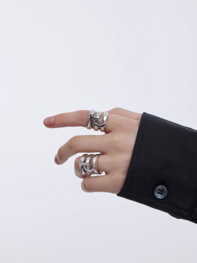 icon layered silver ring nc0128