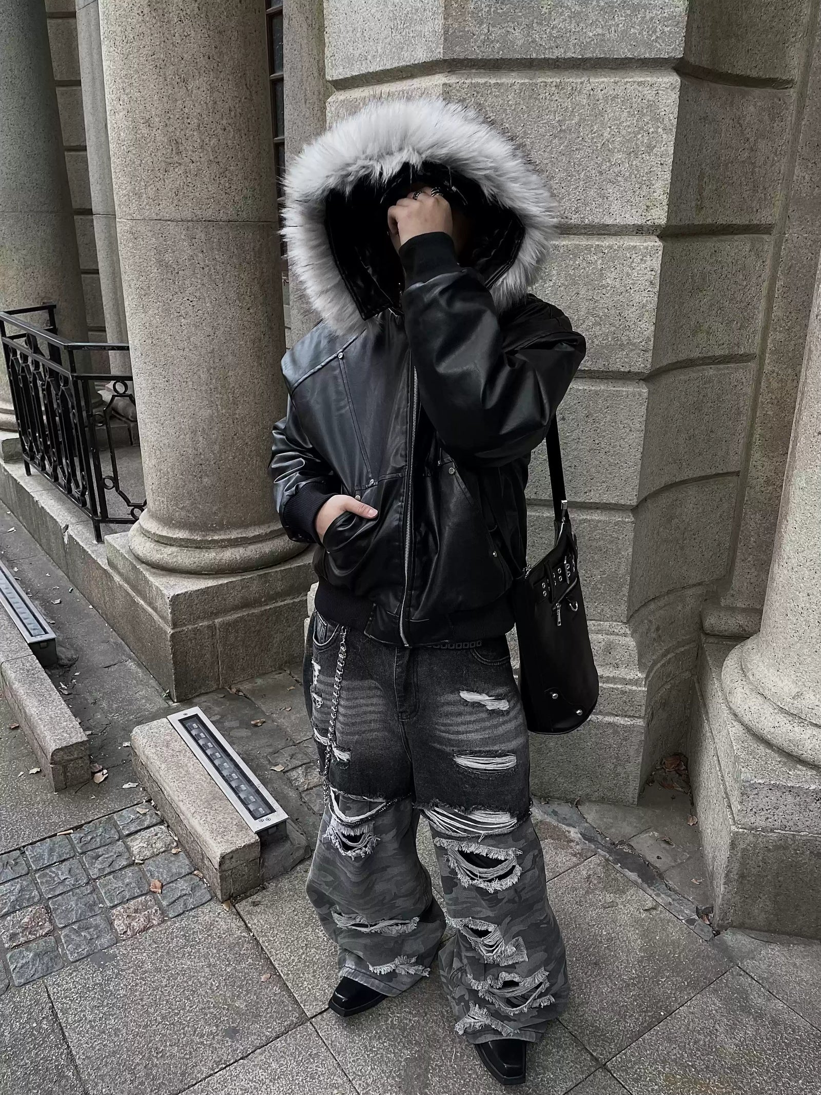 BEST SELLER】fur hood PU leather jacket nc0192 – NOCT