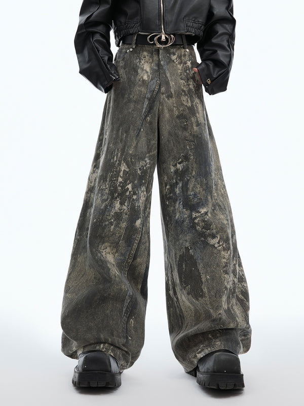 vintage splash distressed denim pants nc0165