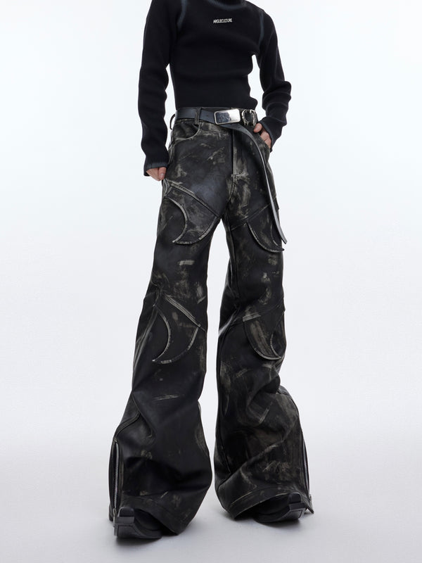 deconstructed flared leather pants nc0117