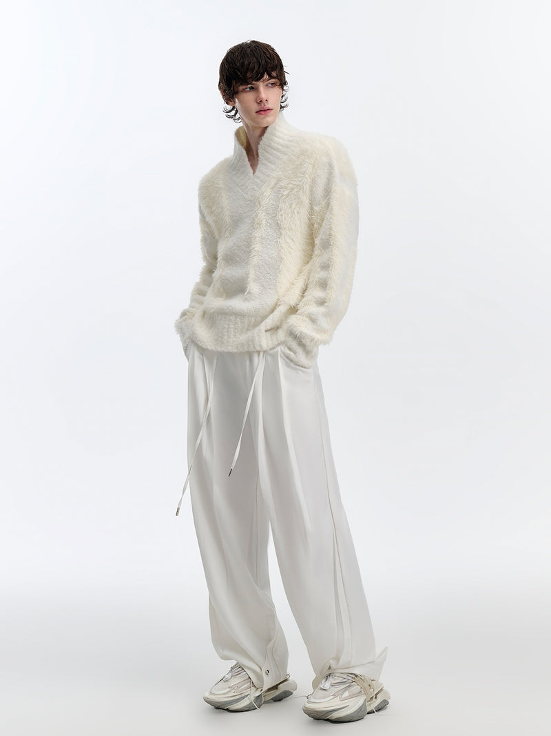 stand collar fur touch knit nc0144