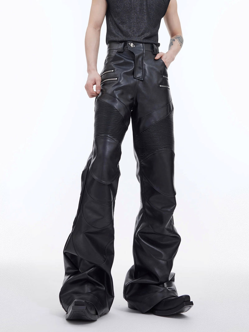 leather punk micro flare pants nc0120