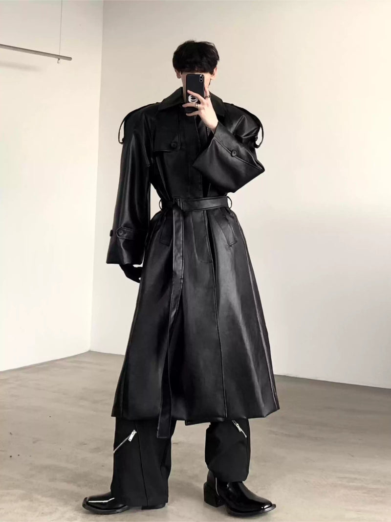 high end luxury leather long coat nc0186