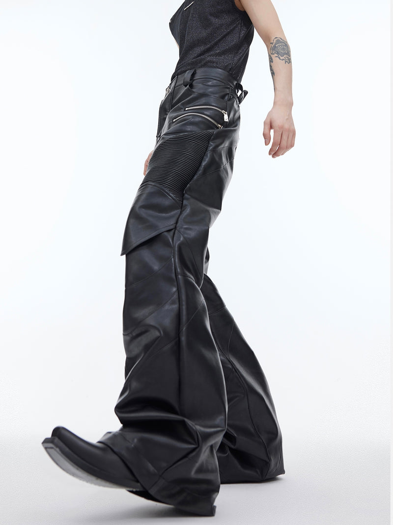 leather punk micro flare pants nc0120