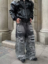 distressed camouflage loose denim pants nc0199