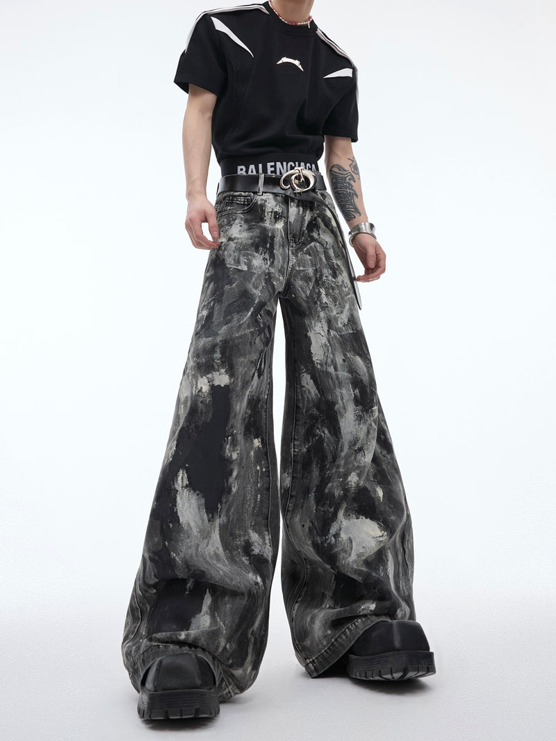 wax paint loose denim pants nc0130