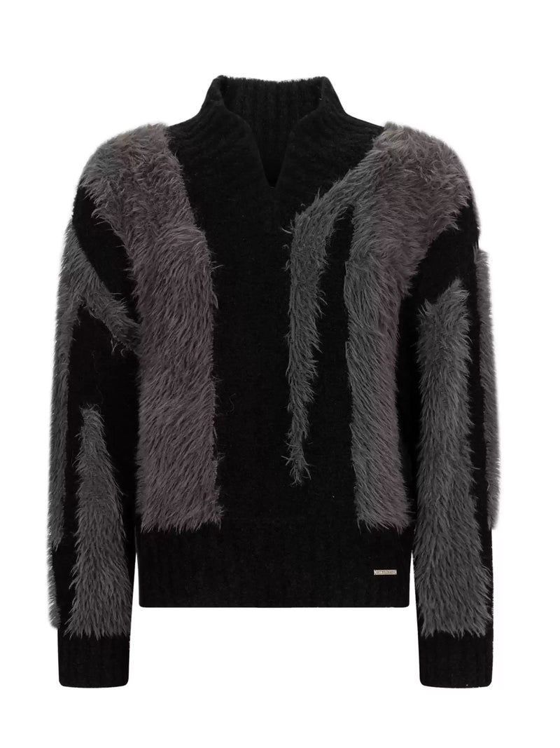 stand collar fur touch knit nc0144