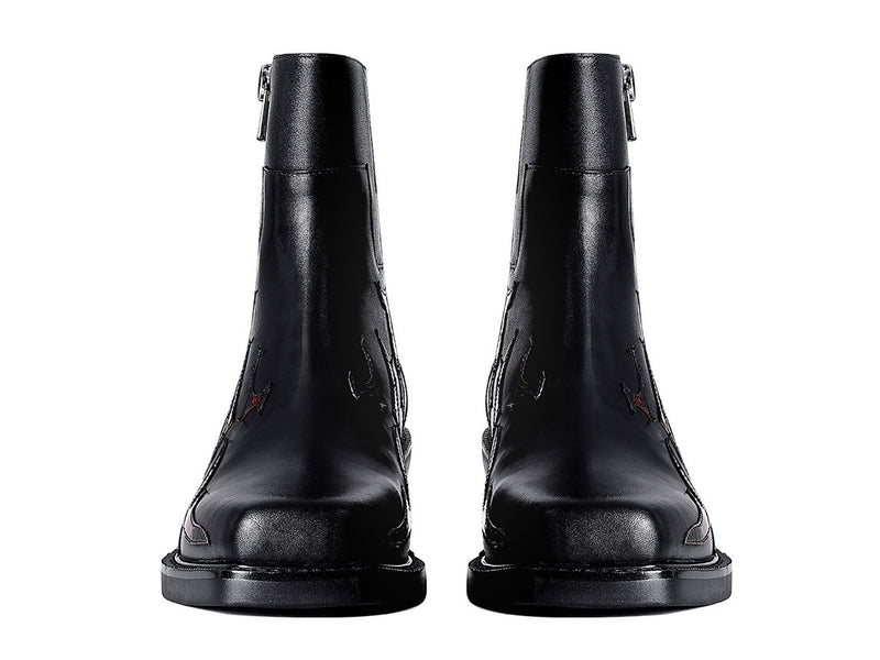 fire embossed leather boots nc0140