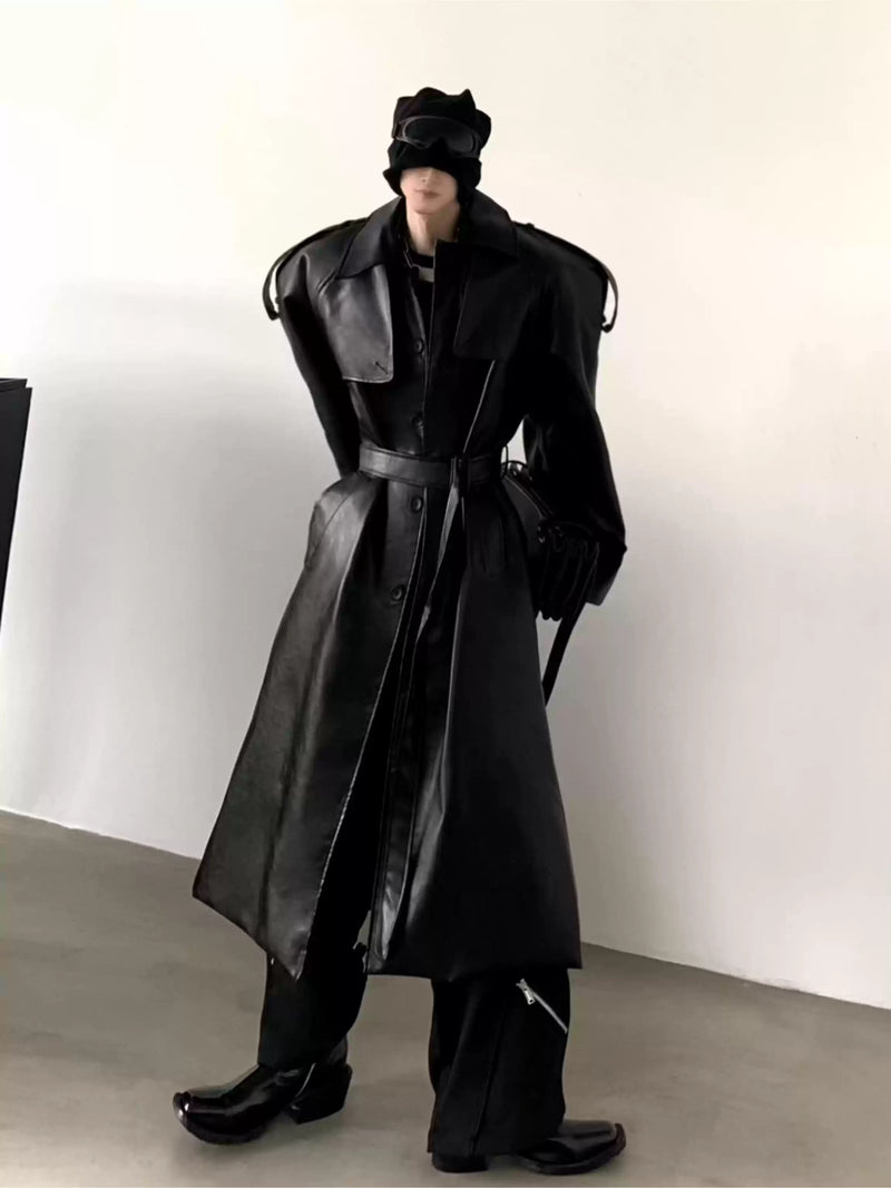 high end luxury leather long coat nc0186