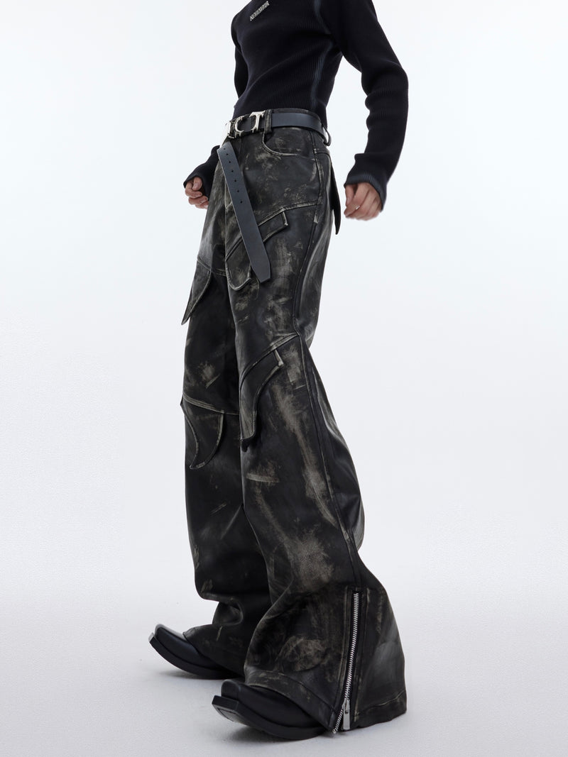 deconstructed flared leather pants nc0117