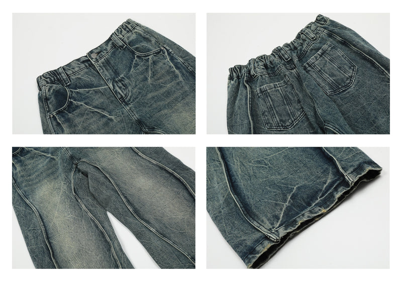 washed line vintage denim pants nc0211