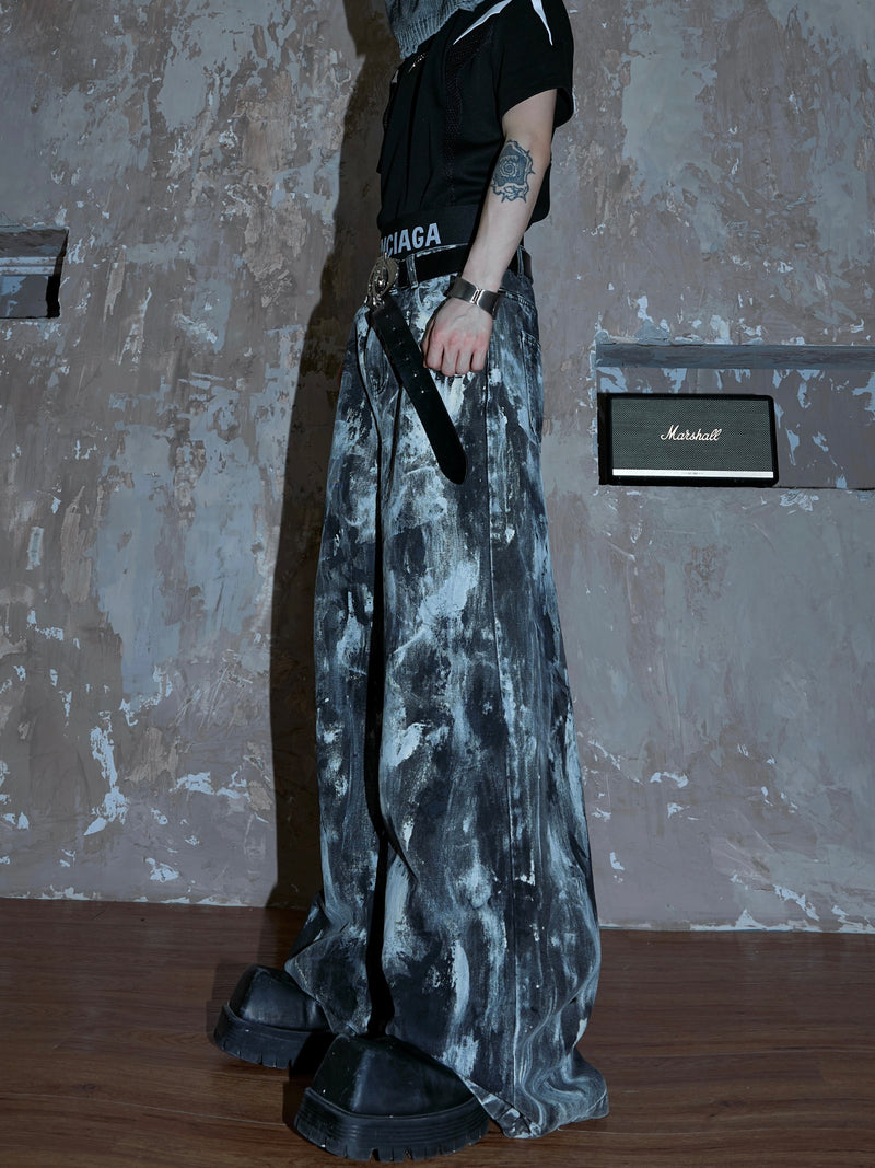 wax paint loose denim pants nc0130