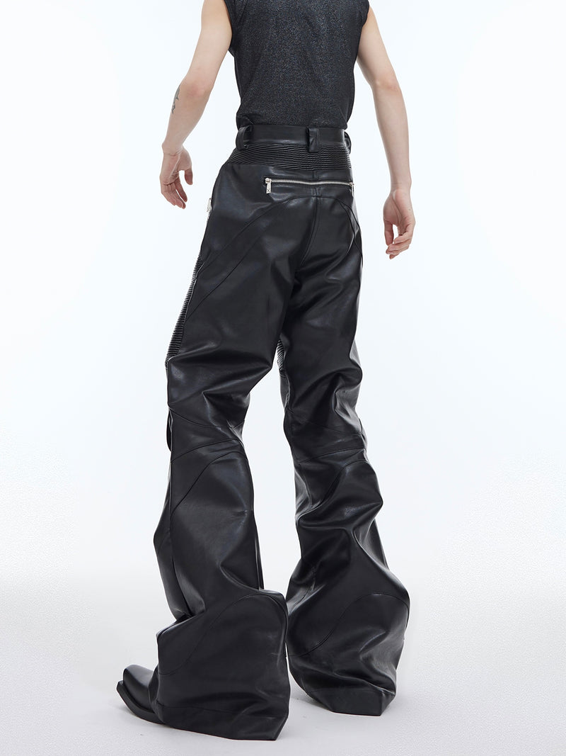 leather punk micro flare pants nc0120