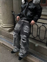 distressed camouflage loose denim pants nc0199