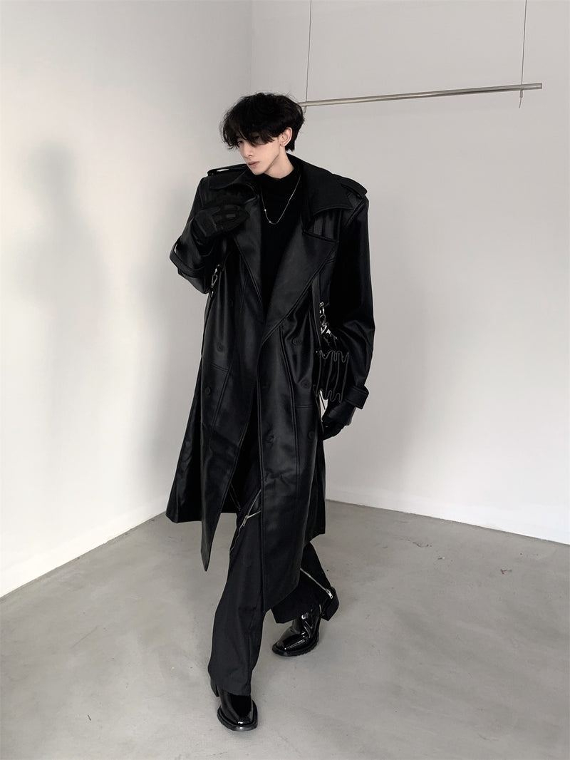 high end leather long coat nc0102