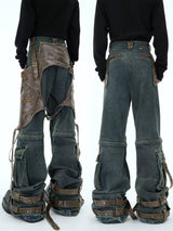 bicolor vintage buckle denim pants nc0246