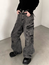 washed multi-pocket denim pants nc0106