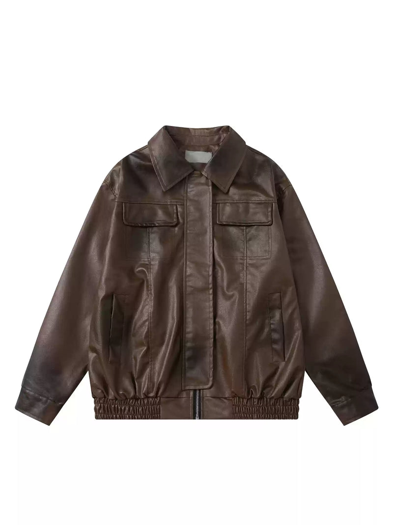 dirty wash fit leather jacket nc0229