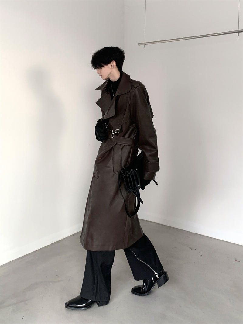 high end leather long coat nc0102