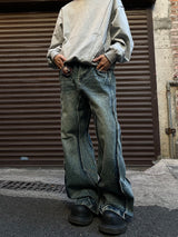 washed line vintage denim pants nc0211