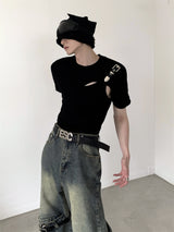 buckle design asymmetric T-shirt nc0100