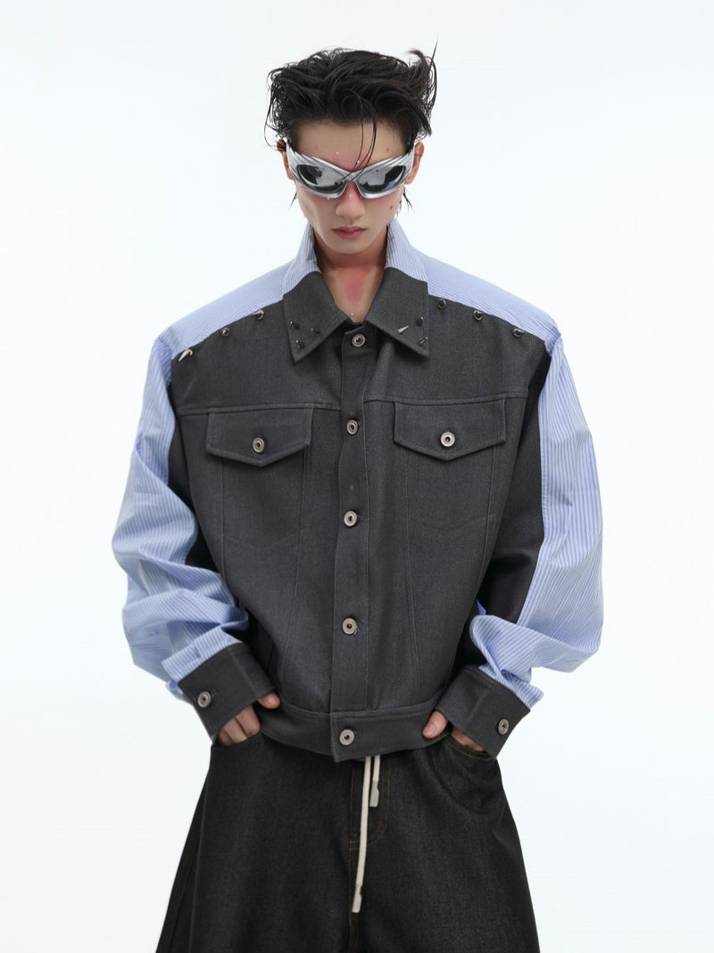 bicolor denim studded shirt nc0163