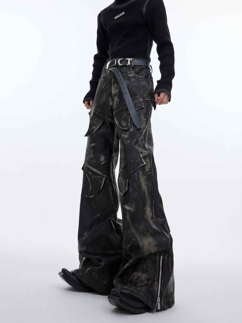 deconstructed flared leather pants nc0117