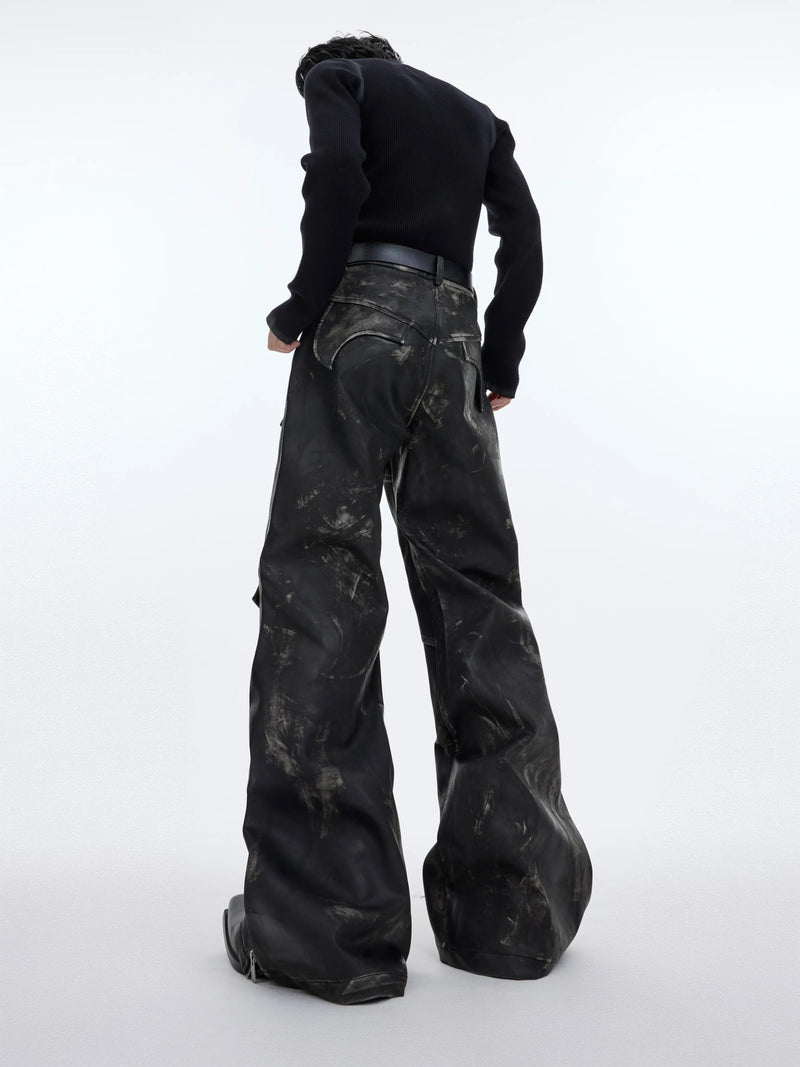 deconstructed flared leather pants nc0117