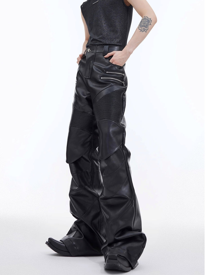 leather punk micro flare pants nc0120