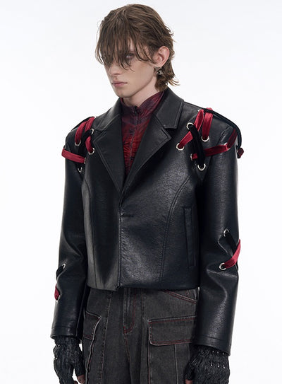 STARTEXCEEDEND スタンドカラーレザーバイクジャケット Y2K