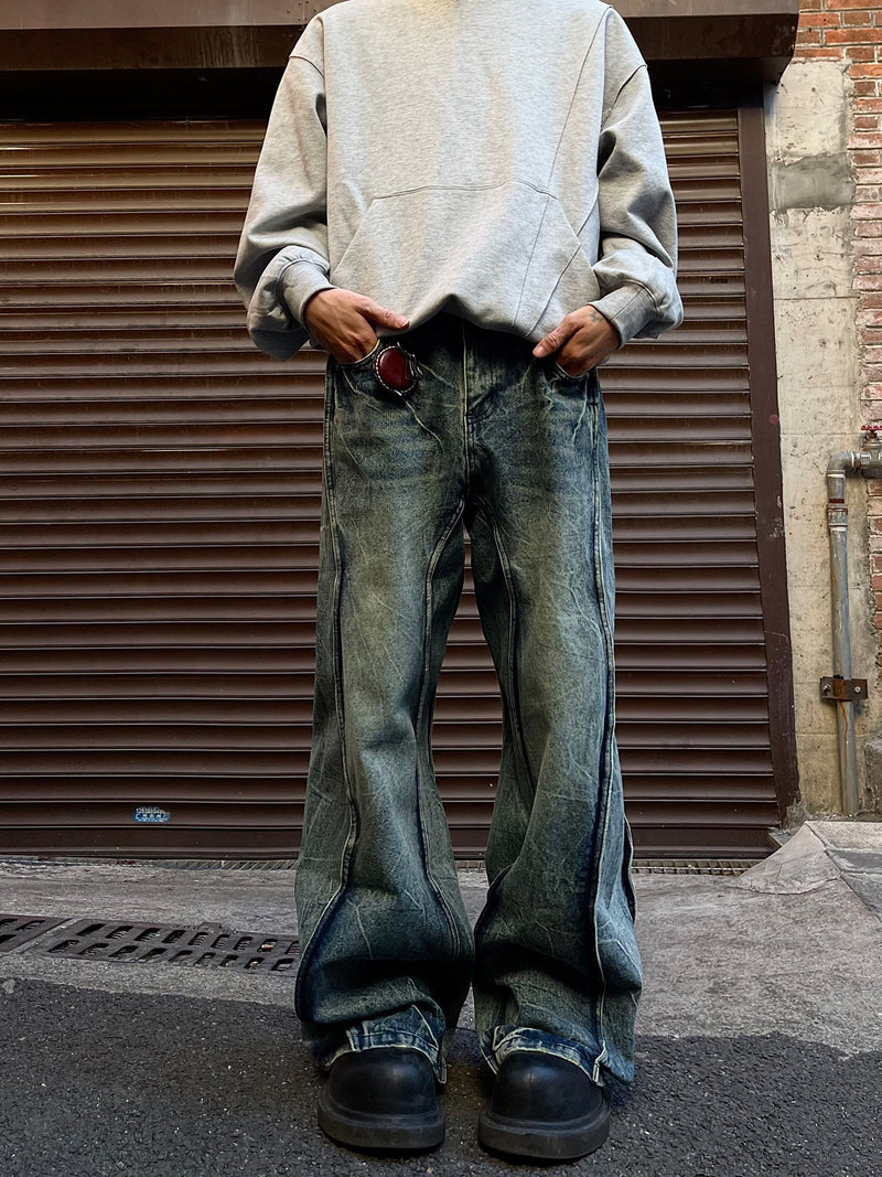 washed line vintage denim pants nc0211